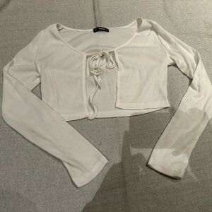 White SHEIN tie top long sleeve